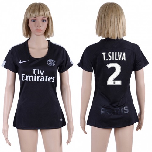 Women's Paris Saint-Germain #2 T.Silva Sec Away Soccer Club Jersey - Click Image to Close